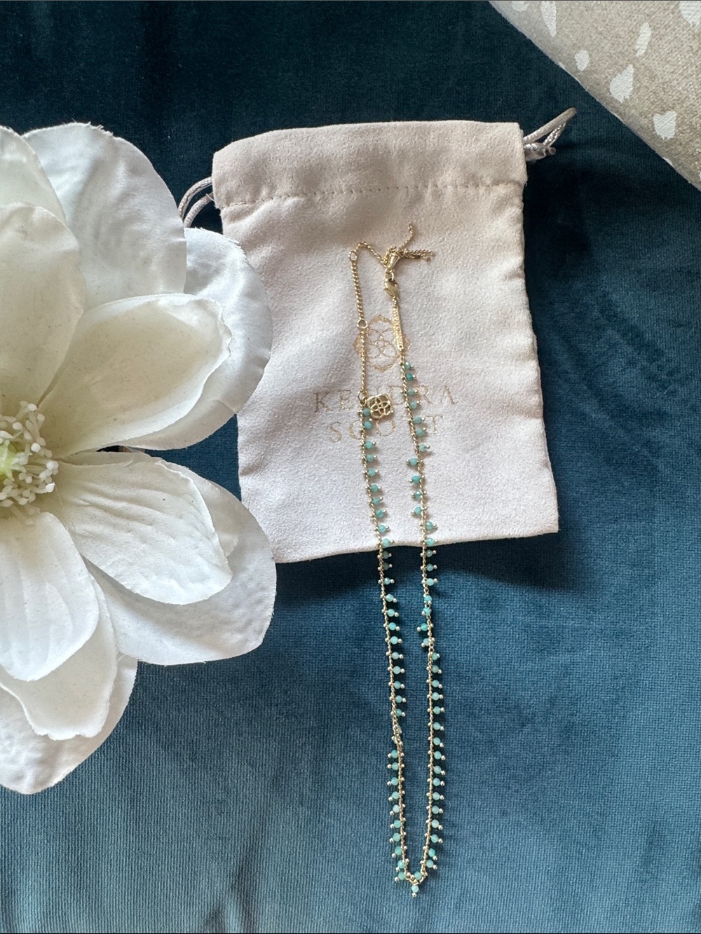 Kendra Scott Gold Necklace with Aqua Beads